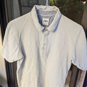 Men's Zara Polo Shirt L - Stone/Light Blue